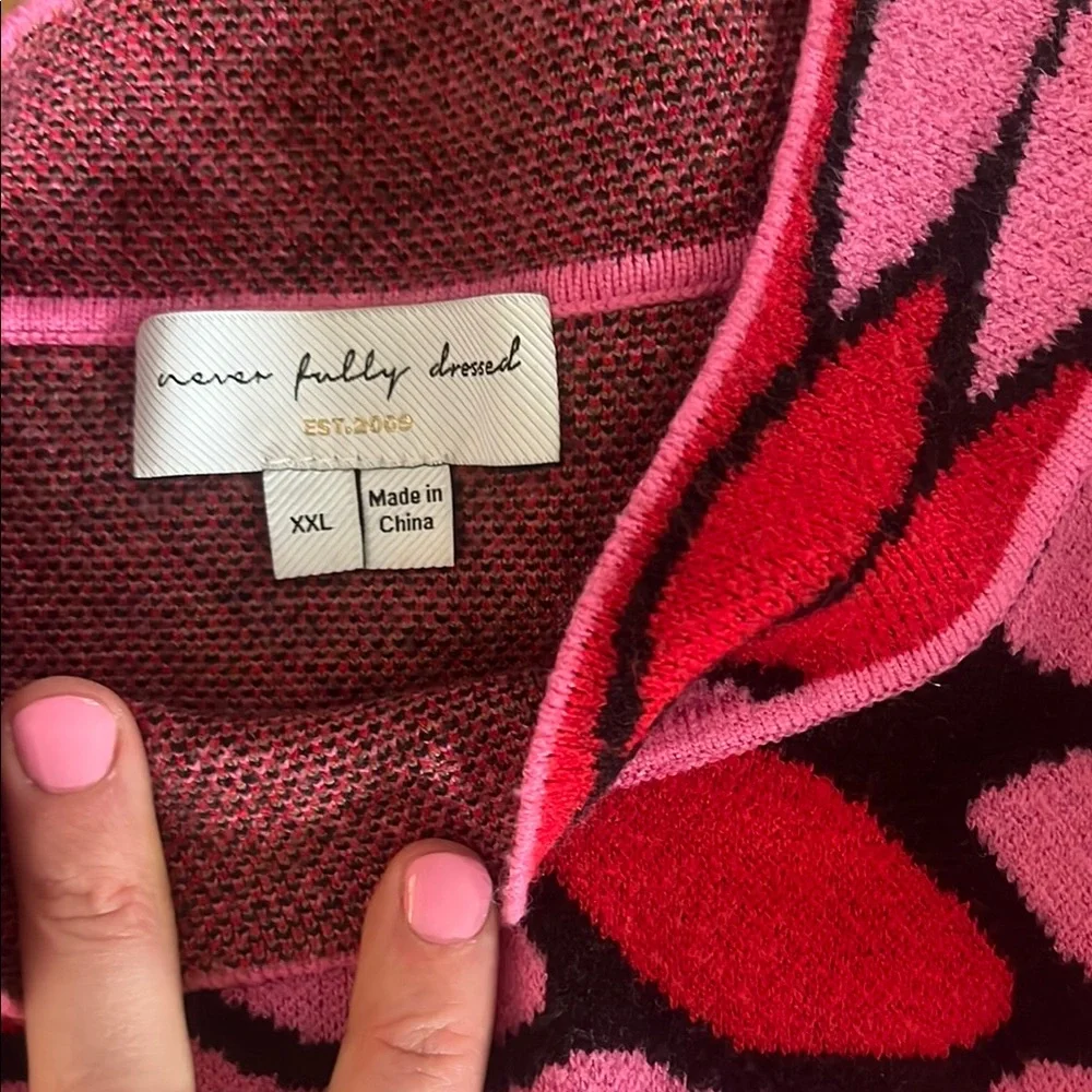 Pink and Red Patterned Sweater and Skirt Set knit never fully dressed - Picture 2 of 3
